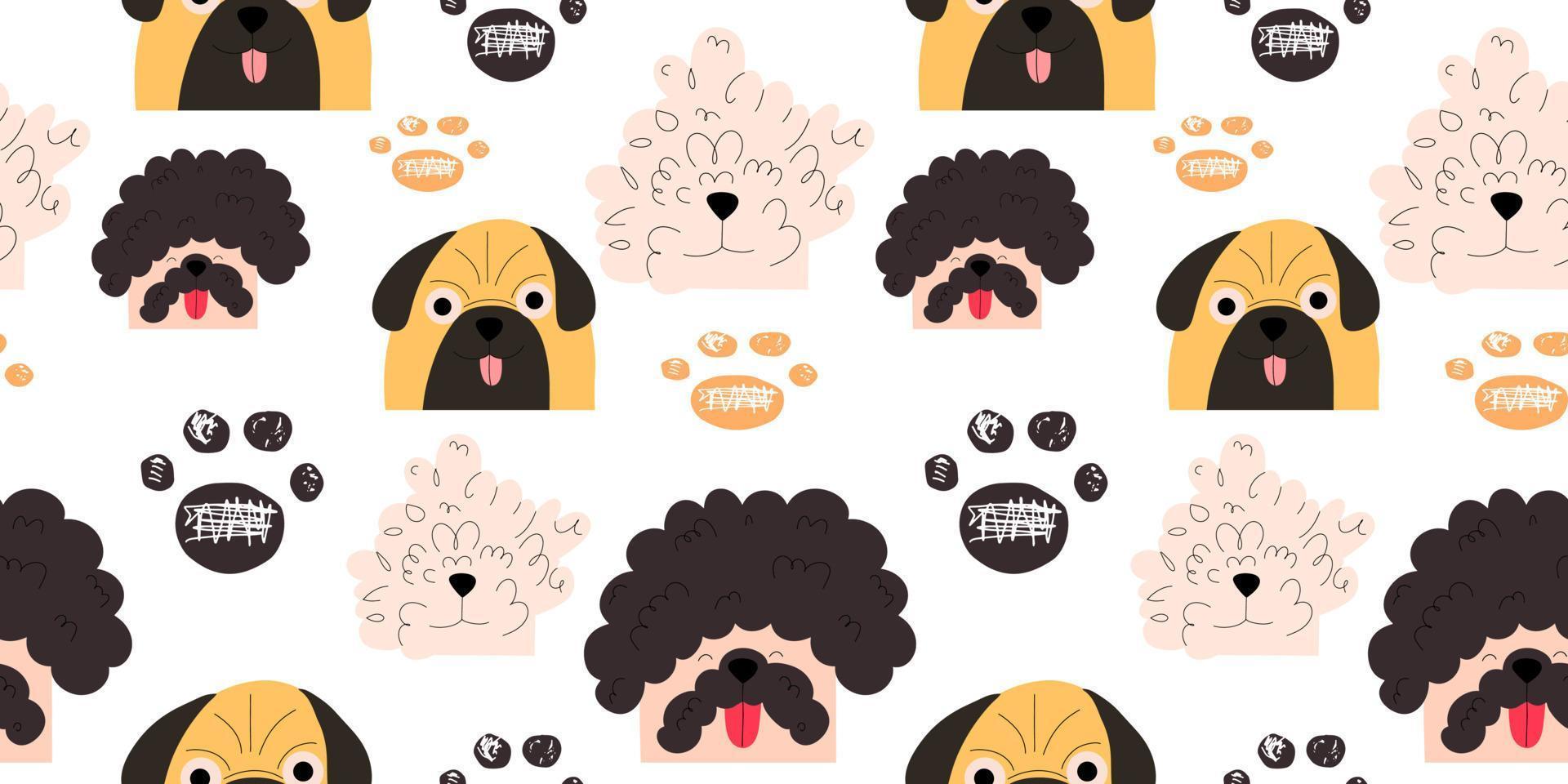 Dog emotion portrait seamless  pattern. Cute dog characters. Vector illustration in a flat style.