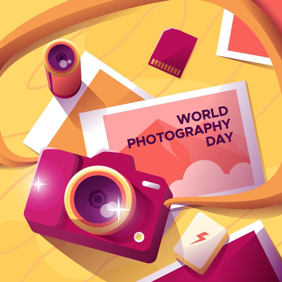 Setting up Photography Equipment on the Table for World Photography Day vector