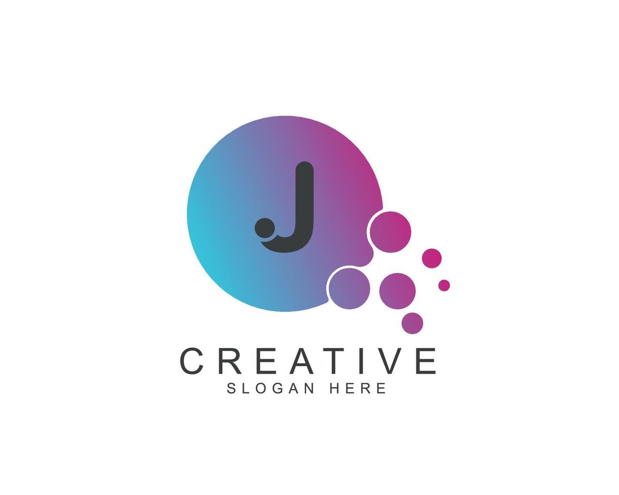 diseño de logotipo de punto de letra j con azul púrpura. ilustración de letras de vector de alfabeto colorido
