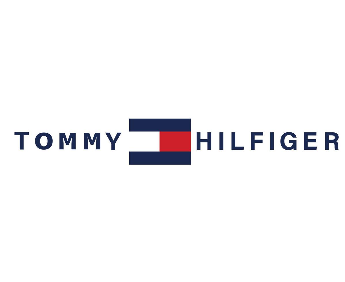 logotipo de tommy hilfiger símbolo rojo y azul con nombre icono de diseño de ropa ilustración de vector de fútbol abstracto con fondo blanco