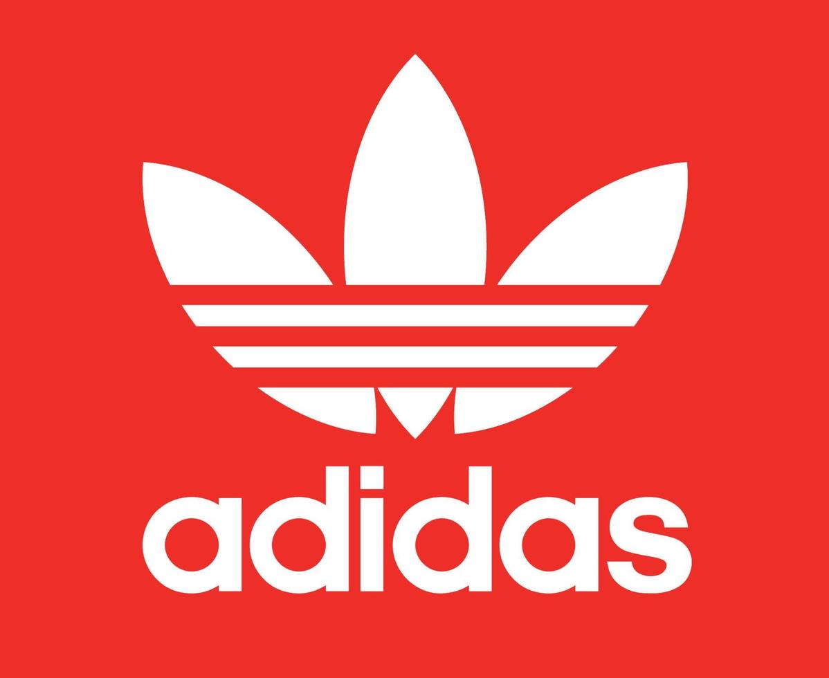 logotipo de símbolo de adidas blanco con nombre icono de diseño de ropa ilustración de vector de fútbol abstracto con fondo rojo