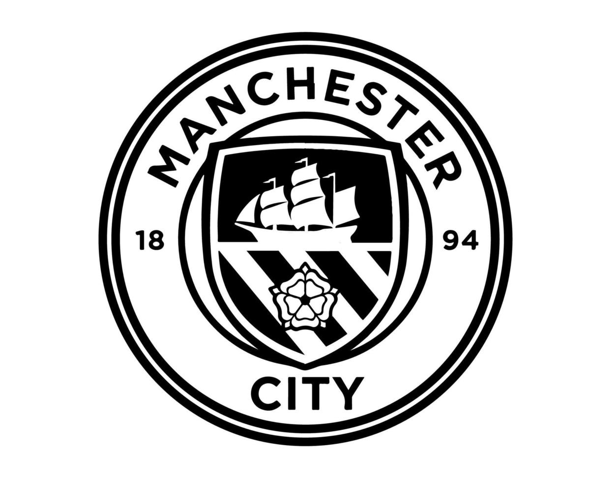 Manchester City Football Club Logo Symbol Black And White Design England football Vector European Countries Football Teams Illustration