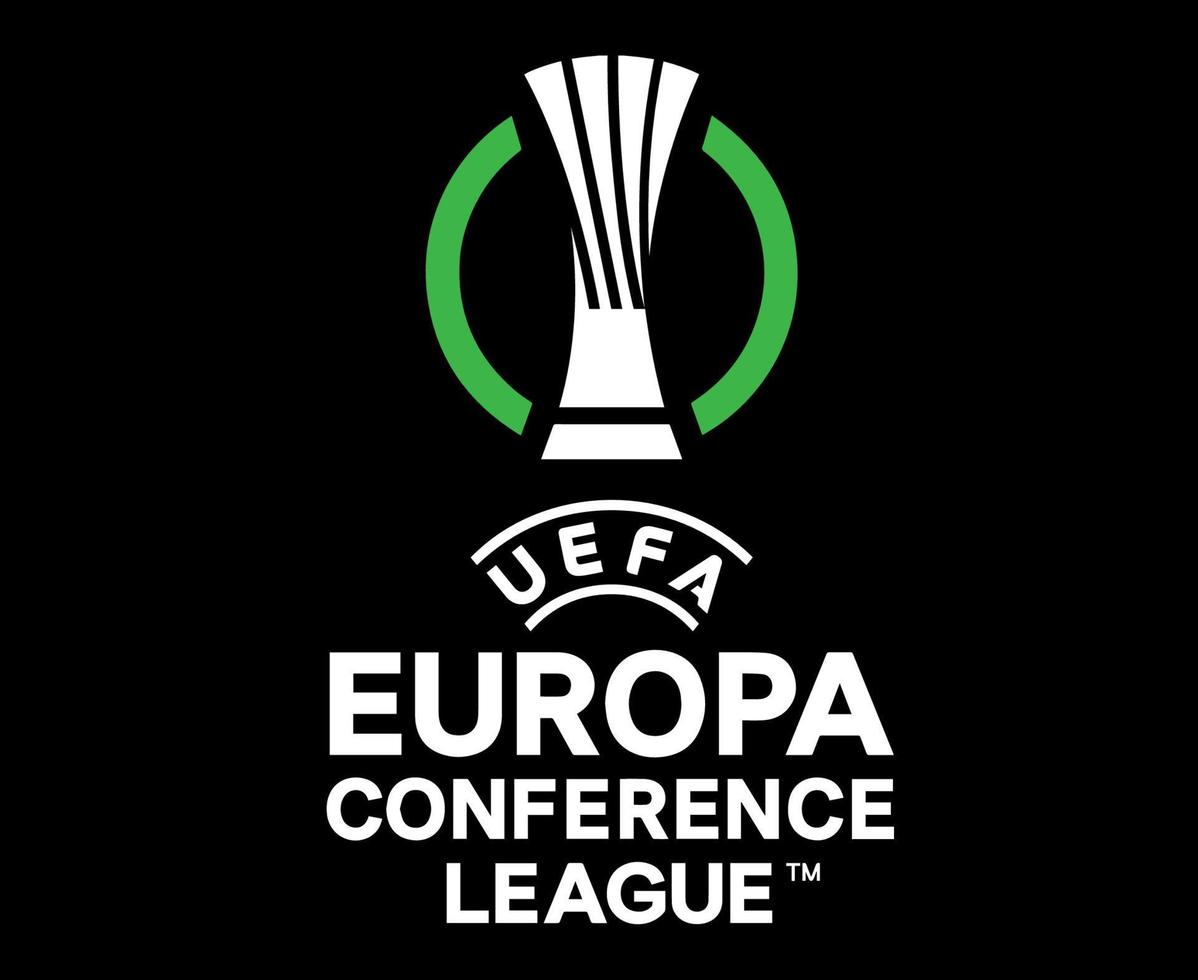 Europa Conference League Logo Symbol White And Green Design football Vector European Countries Football Teams Illustration With Black Background