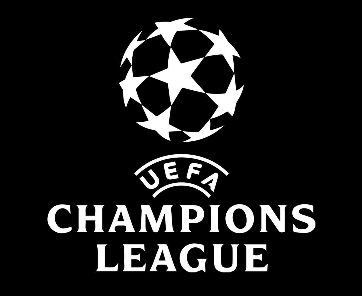 Champions League Logo Symbol White Design football Vector European Countries Football Teams Illustration With Black Background