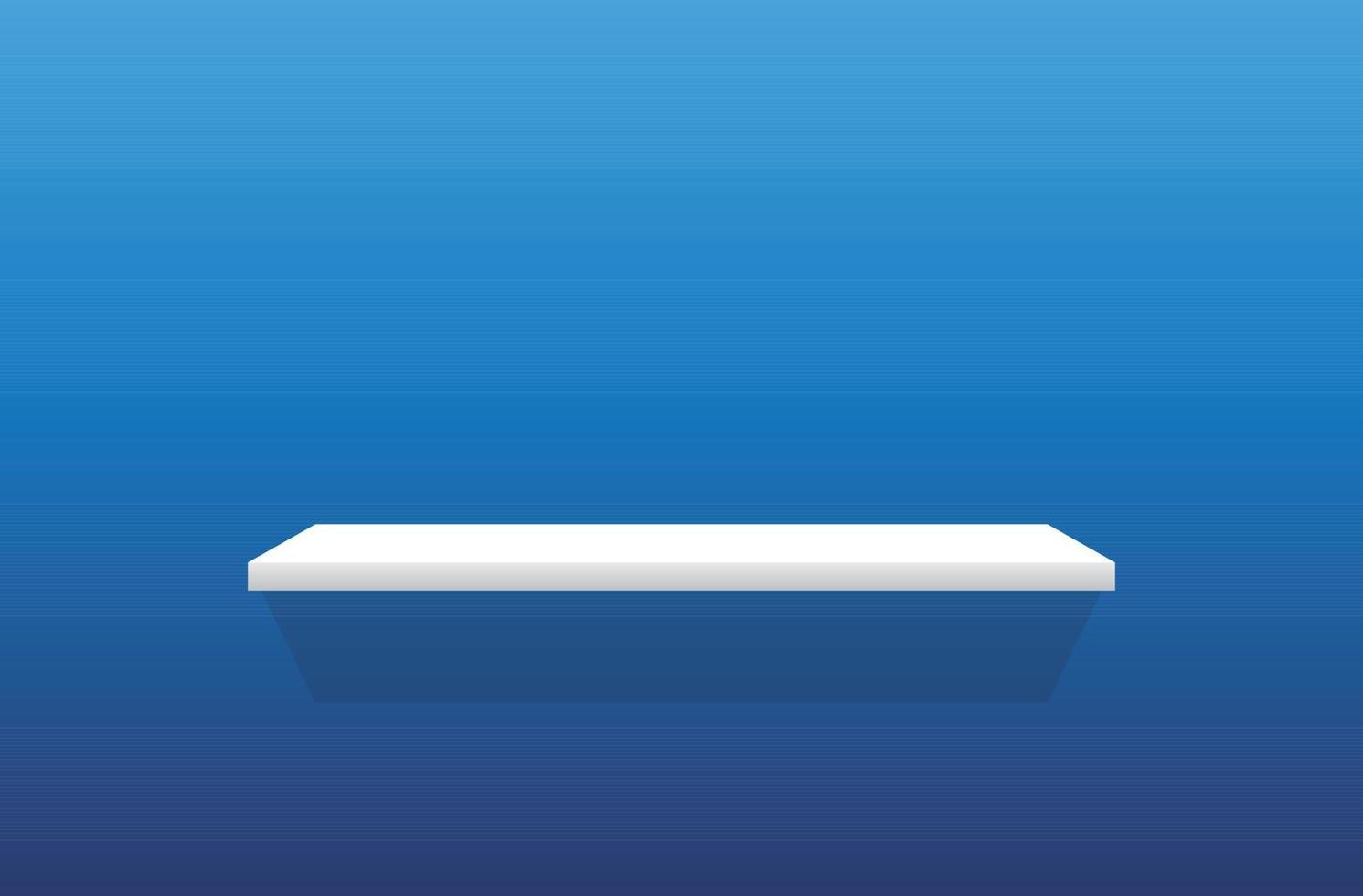 Front view of empty shelf with blue wall background with modern minimalist concept. Vector illustration template