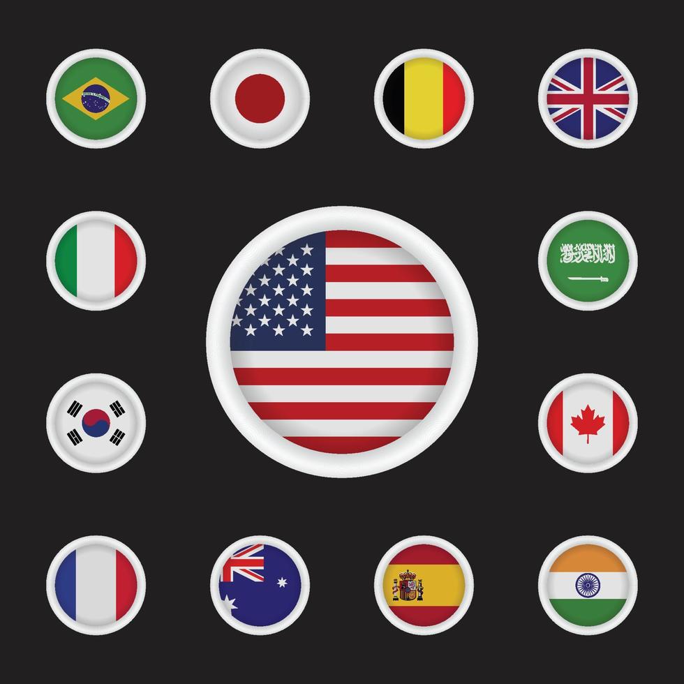 el botón de unión redondeado se establece con la bandera del país. ilustración vectorial vector