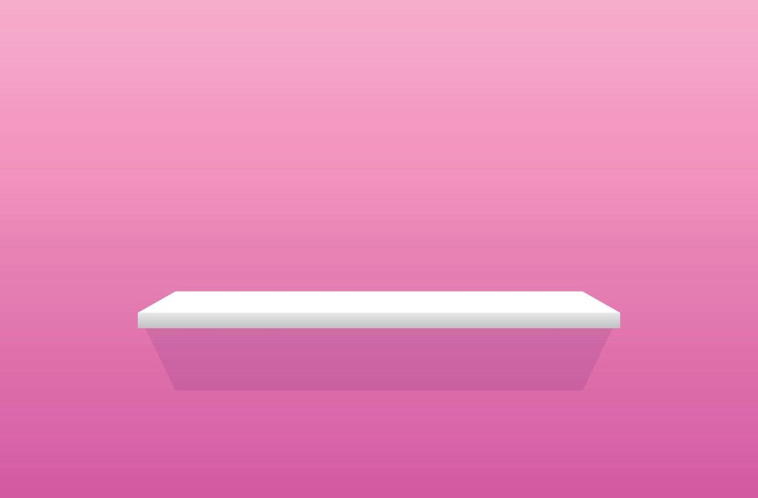 Front view of empty shelf with pink wall background with modern minimalist concept. Vector illustration template