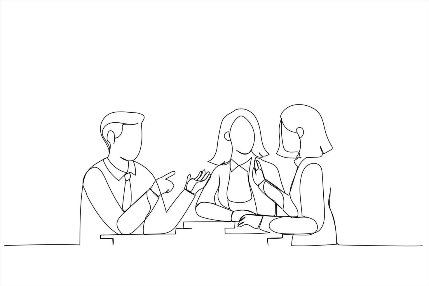 Illustration of group of office worker discuss together.. One continuous line art style vector