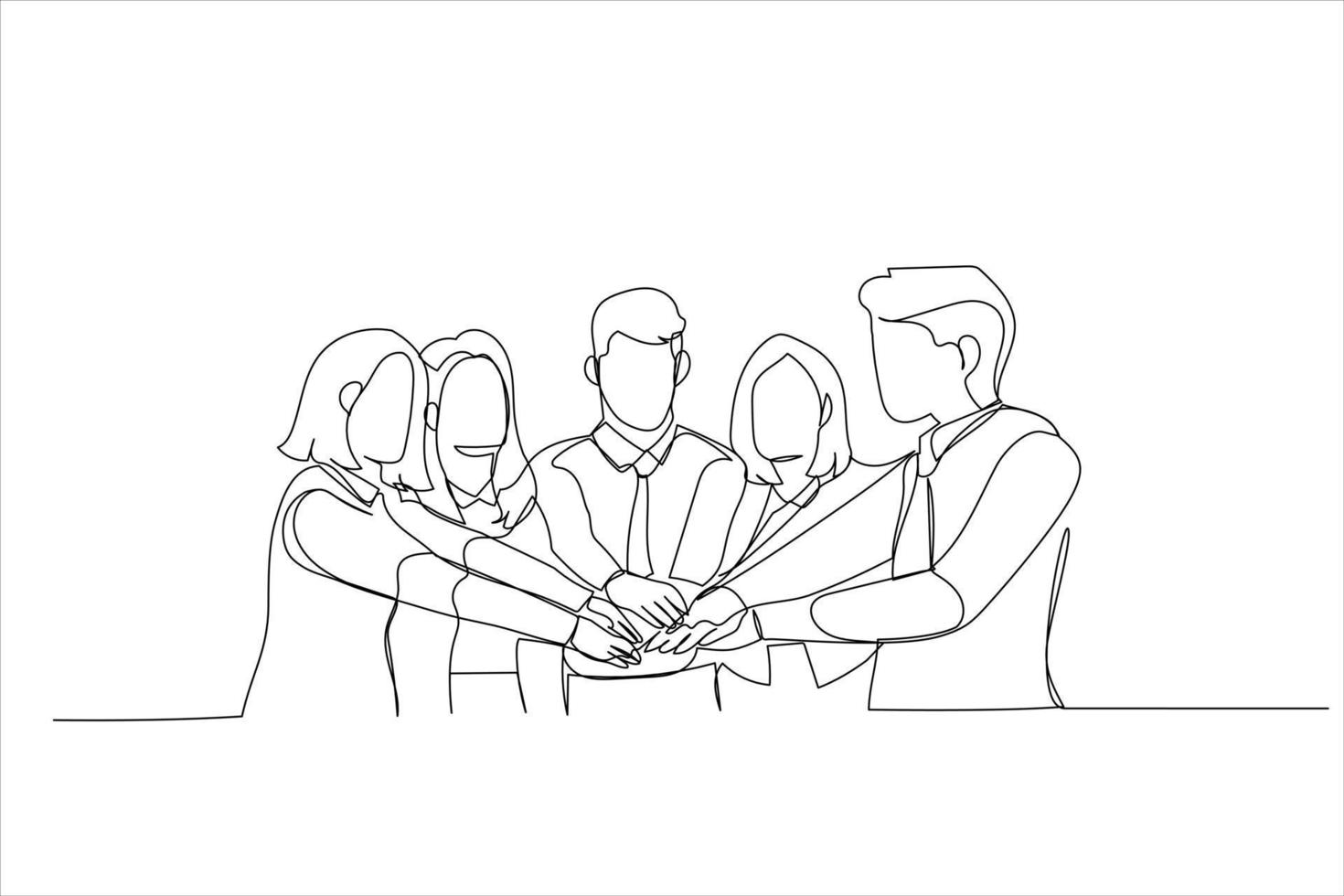 Illustration of picture of happy business team celebrating victory in office. One line style art vector