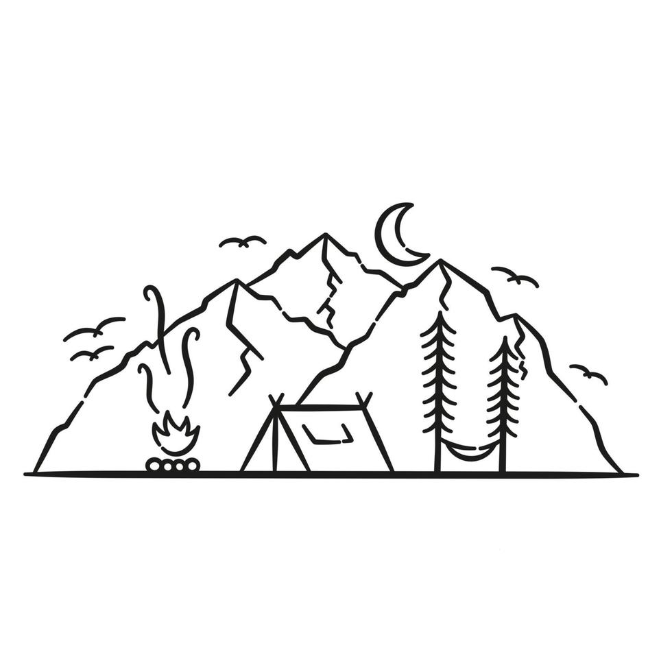 camping place line art illustration vector