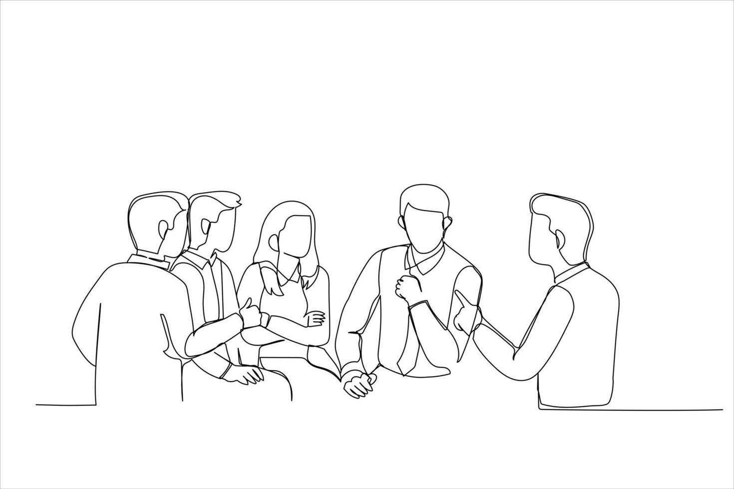 Cartoon of Meeting Of Support Group. Single continuous line art style vector