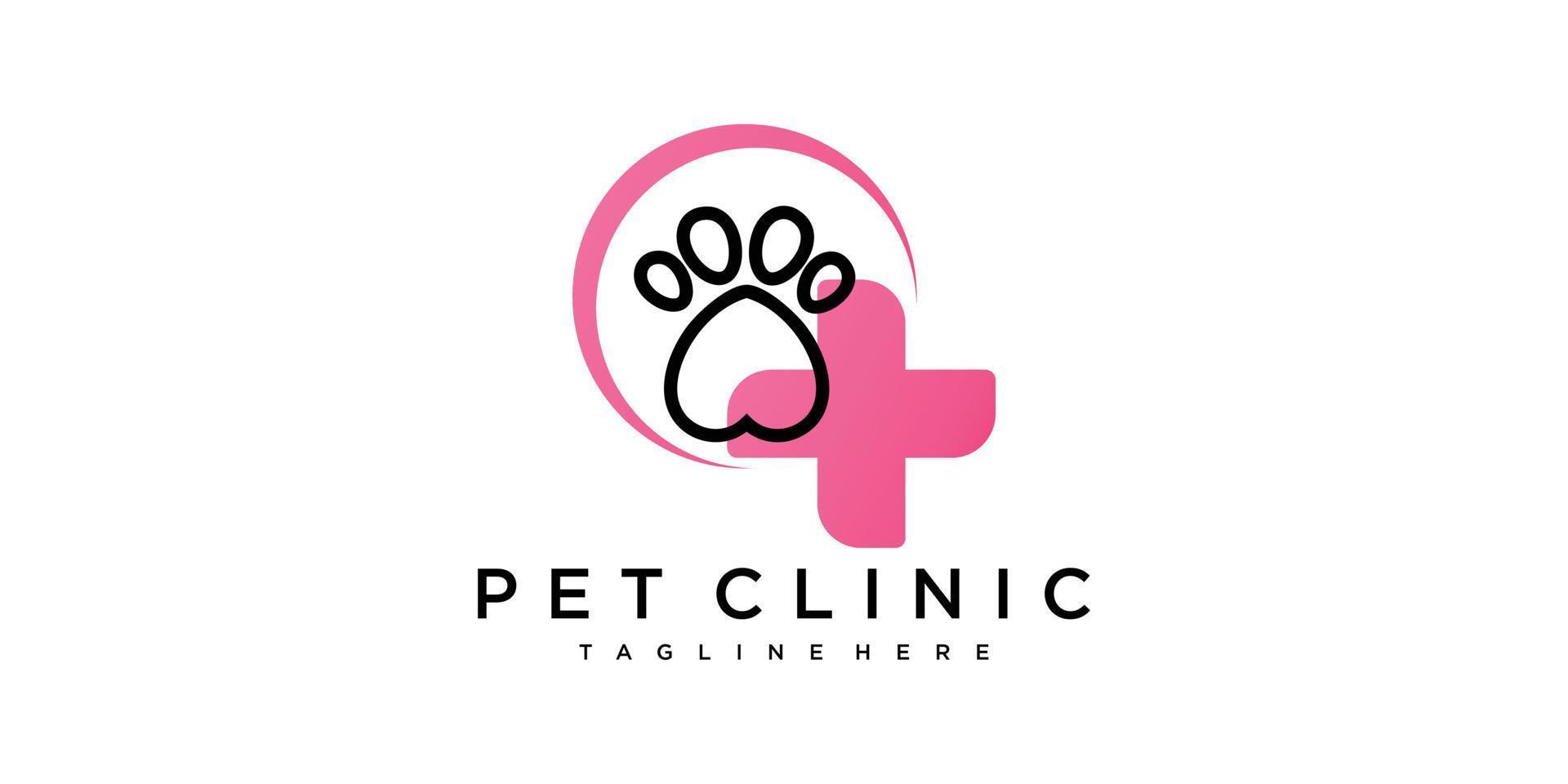 logotipo de icono veterinario o diseño de vector médico de clínica de cuidado de mascotas combinación de perro y gato