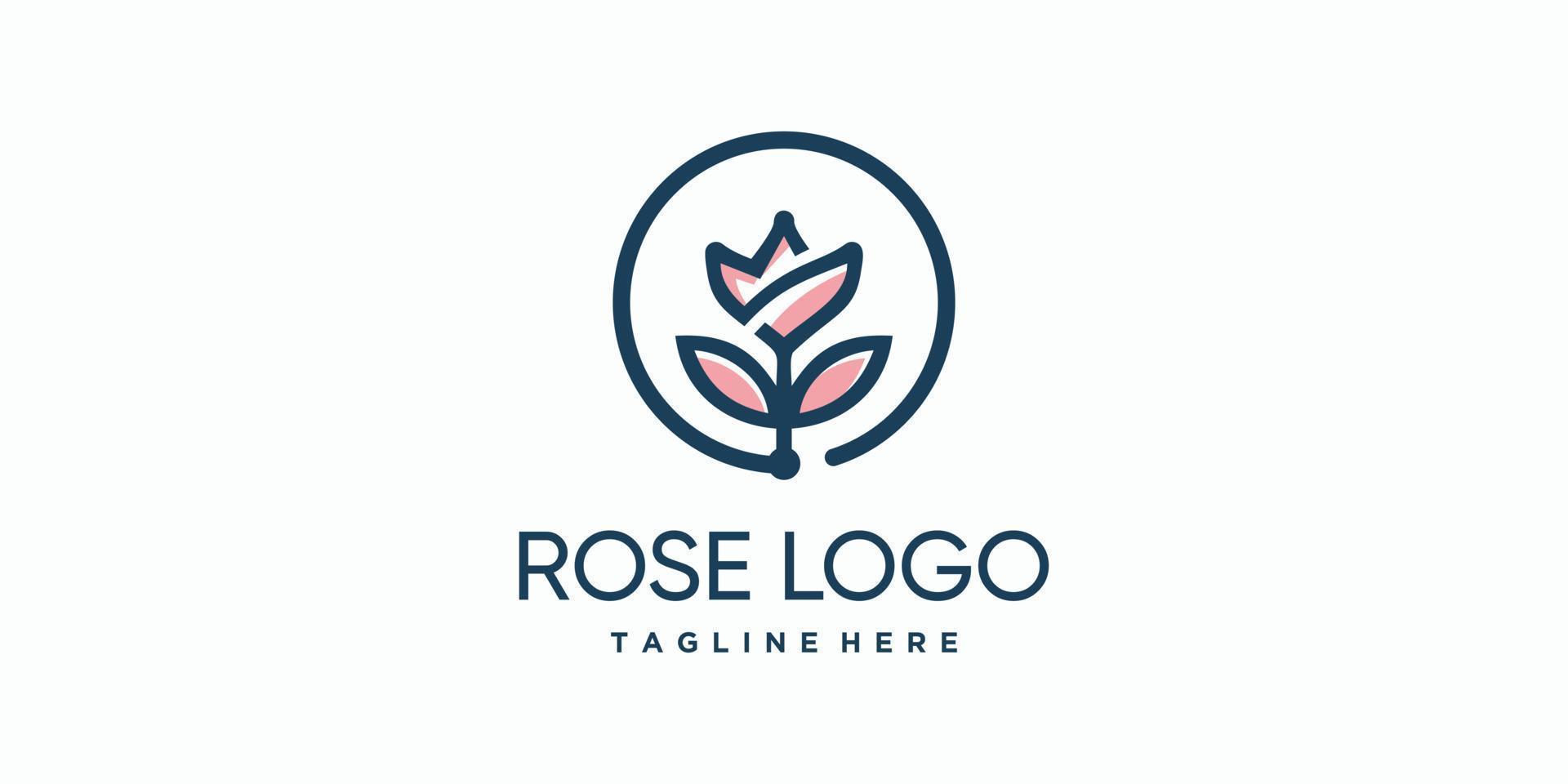 diseño de logotipo de rosa con vector premium de estilo de arte de línea de belleza moderna