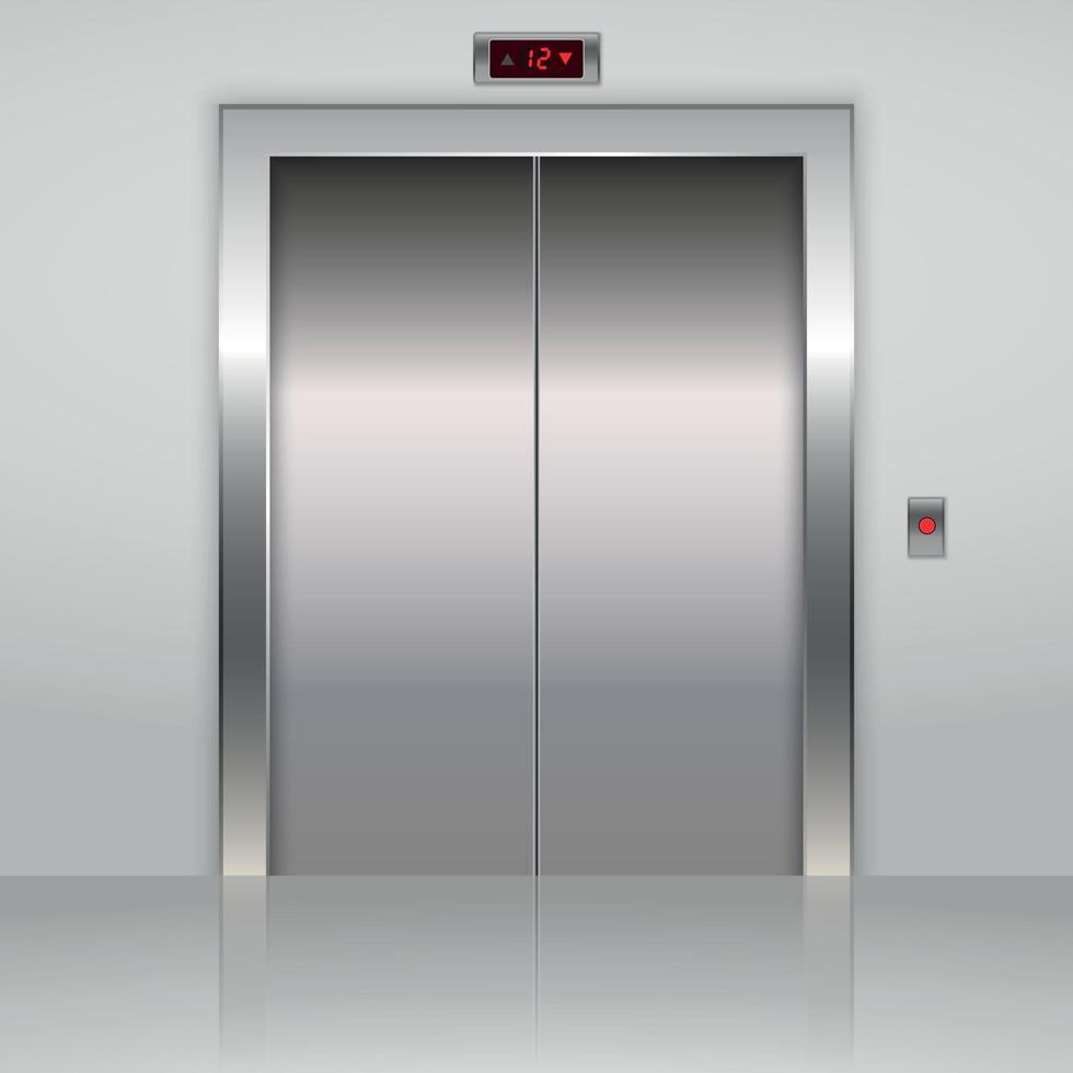 Realistic metal office elevator lift doors vector