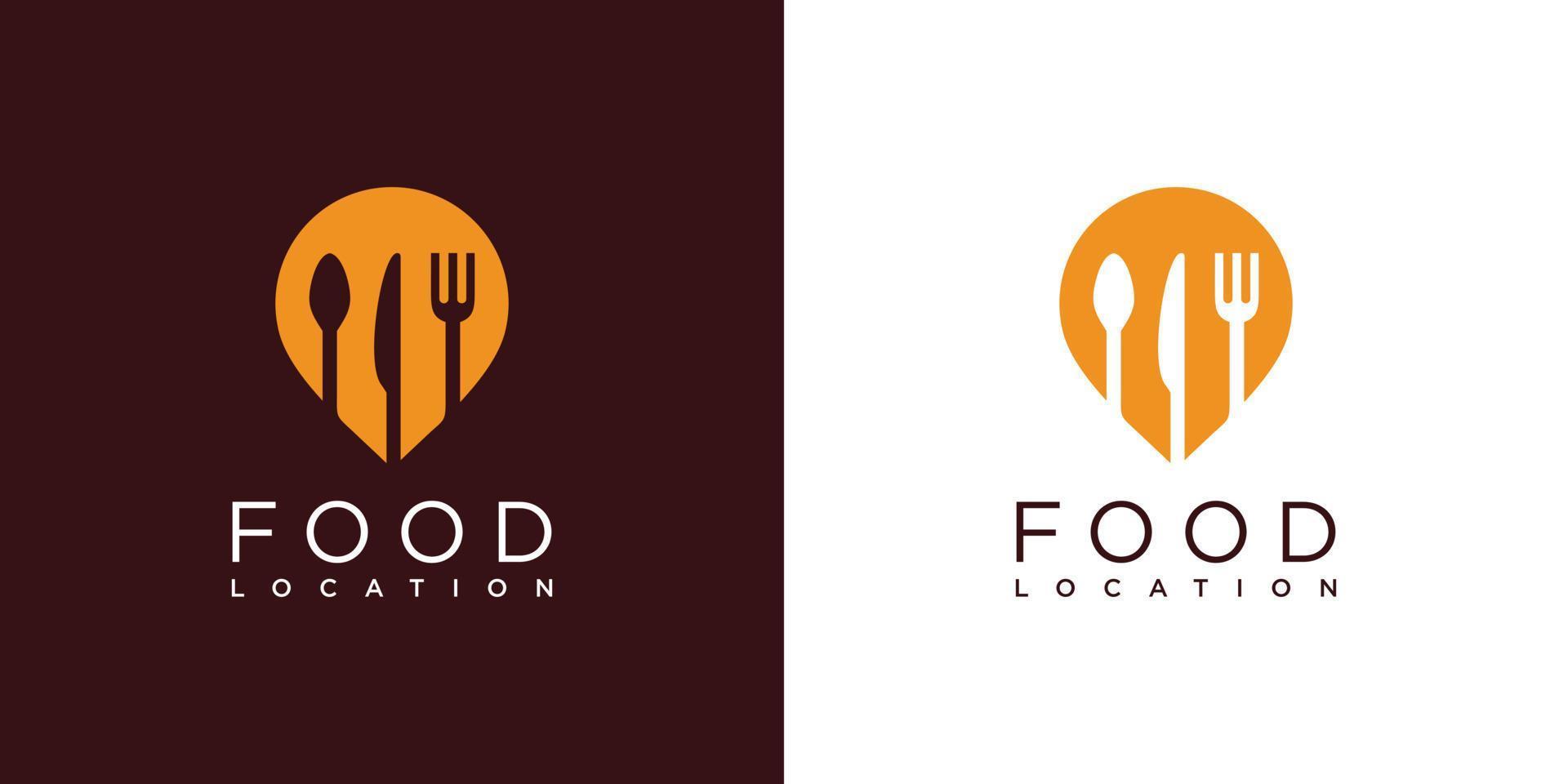 Food point logo design with creative pin location concept Premium Vector