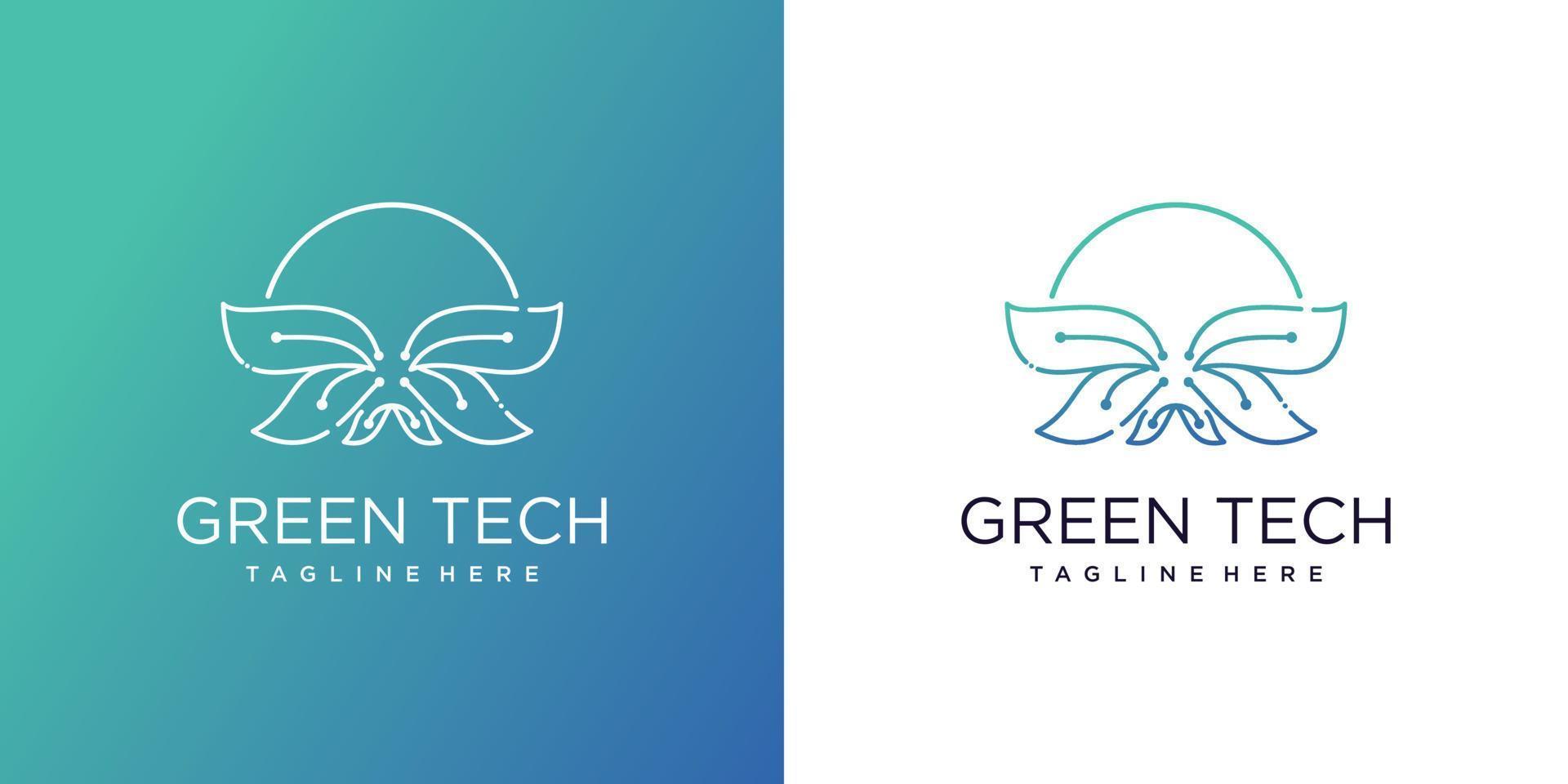 Nature logo design with modern technology style Premium Vector