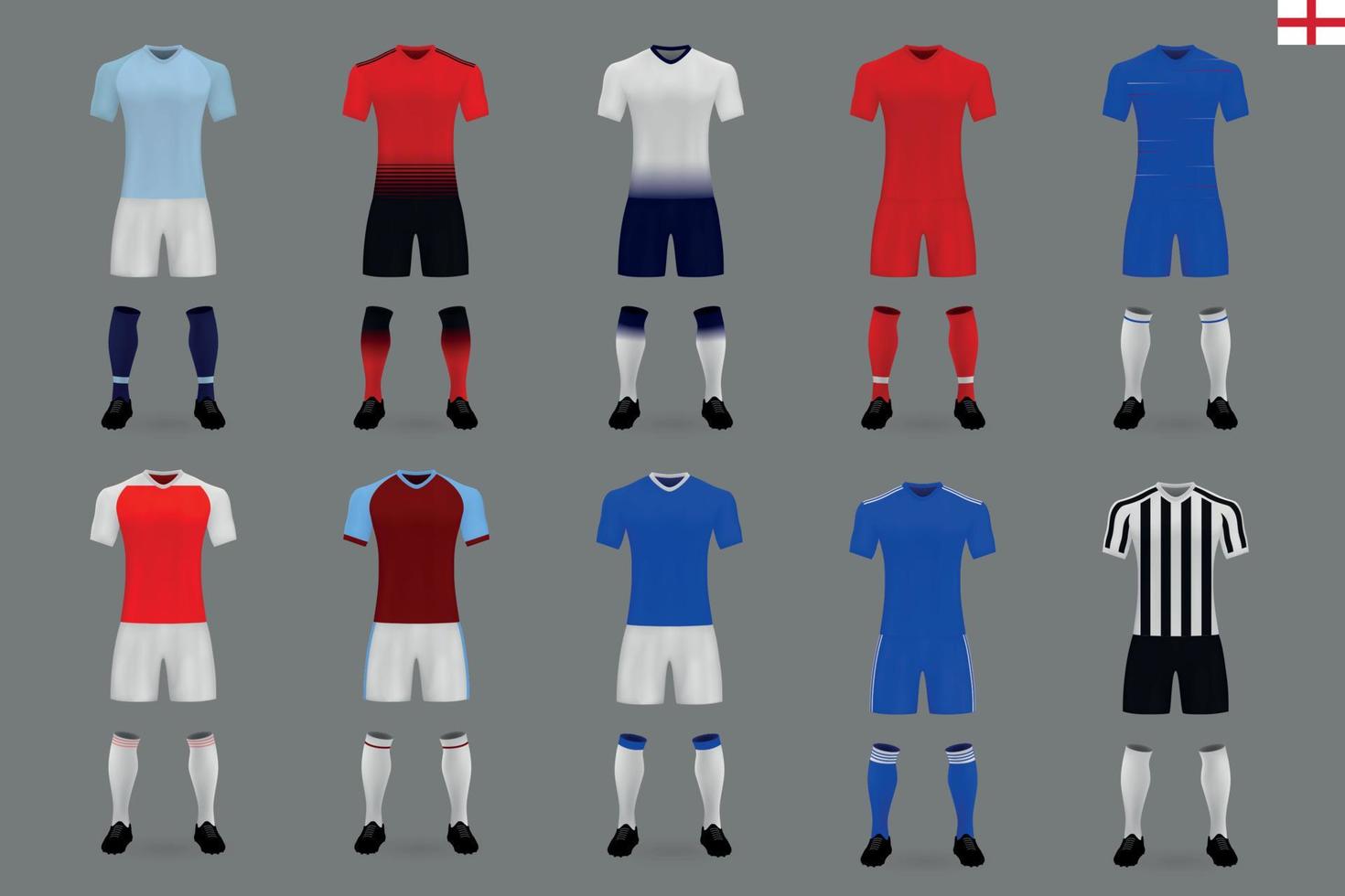 conjunto de kit de fútbol inglés vector
