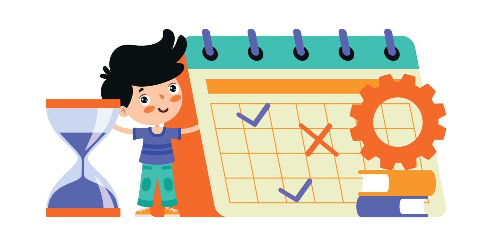 Time Concept Drawing With Flat Objects vector