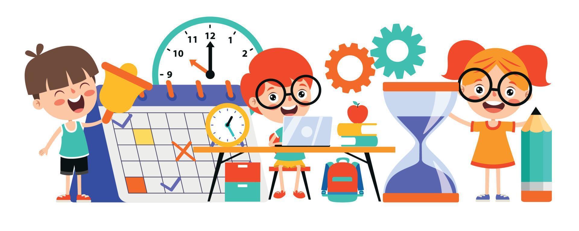 Time Concept Drawing With Flat Objects vector