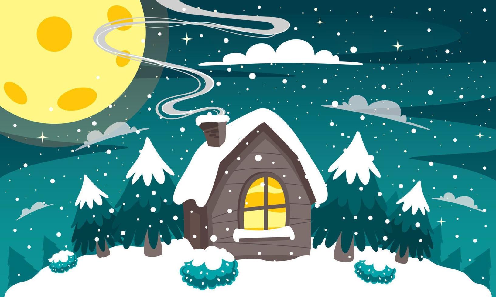 escena de invierno con una casa pequeña vector