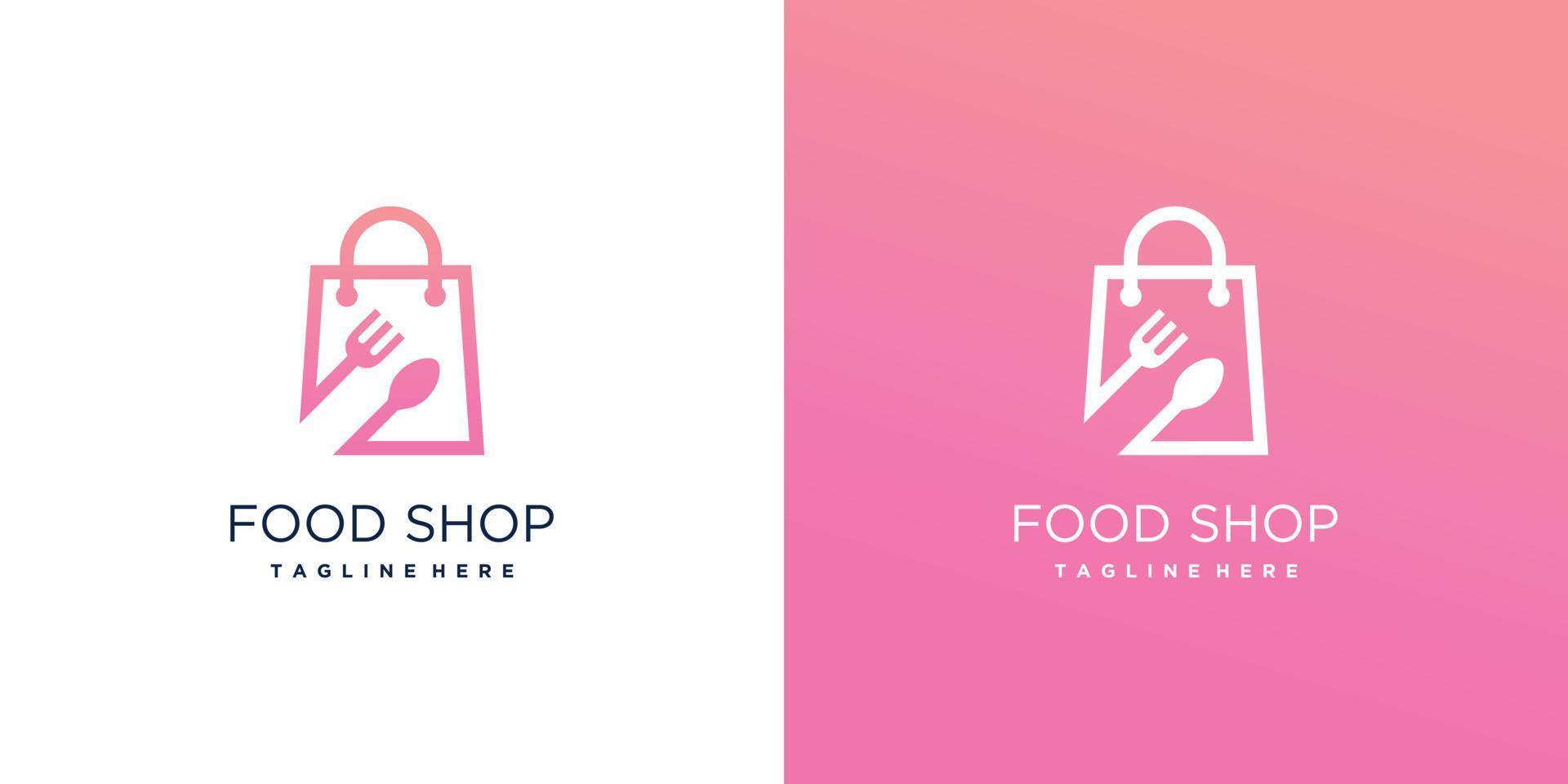 icono de tienda de alimentos con diseño de logotipo de bolsa vector premium
