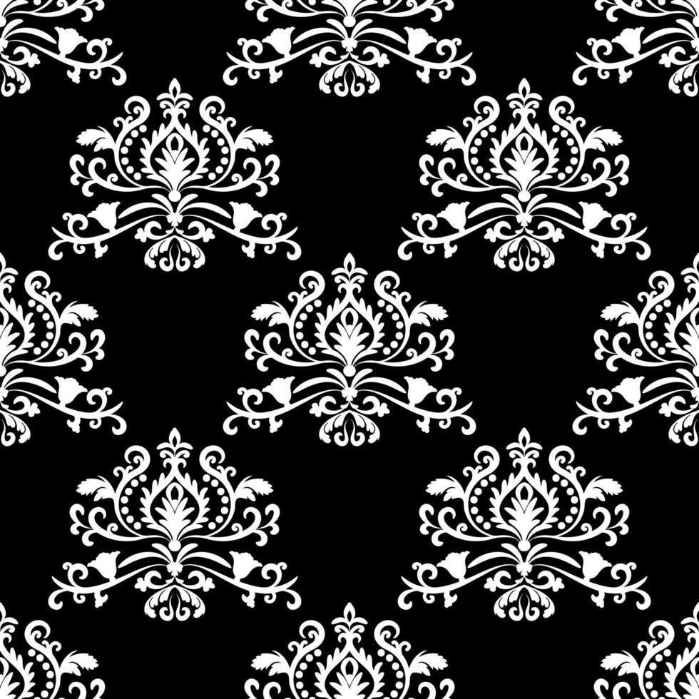 patrón vectorial oriental con arabescos blancos sobre fondo negro. patrón sin costuras de encaje vintage. para tela, papel pintado, azulejos o embalaje. vector