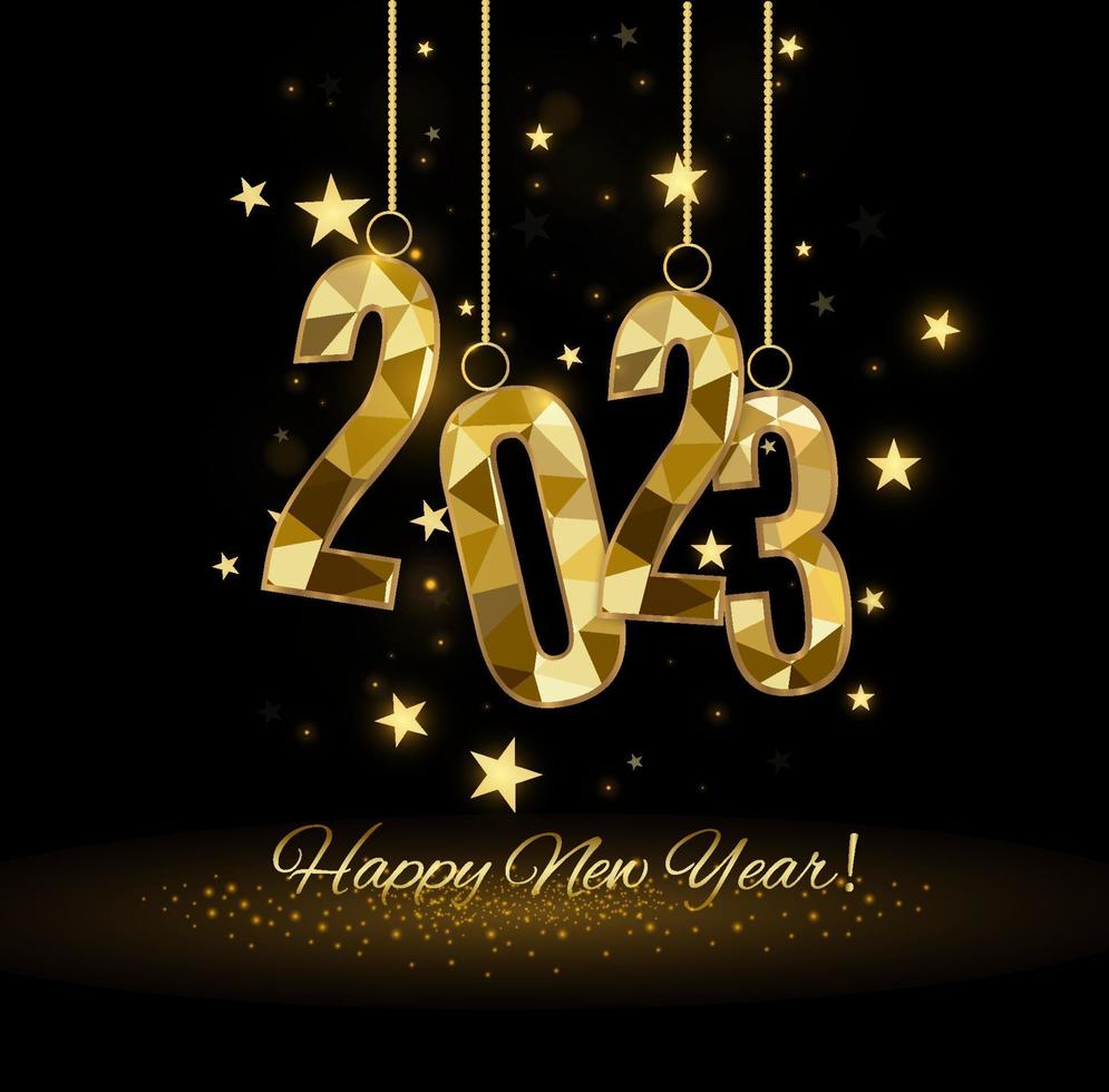 2023 Happy New Year background design. Postcard, banner, poster. Vector Illustration.Wishing you Happy New Year 2021 lines, handwritten lettering, typography, design, sparkling, gold, star.