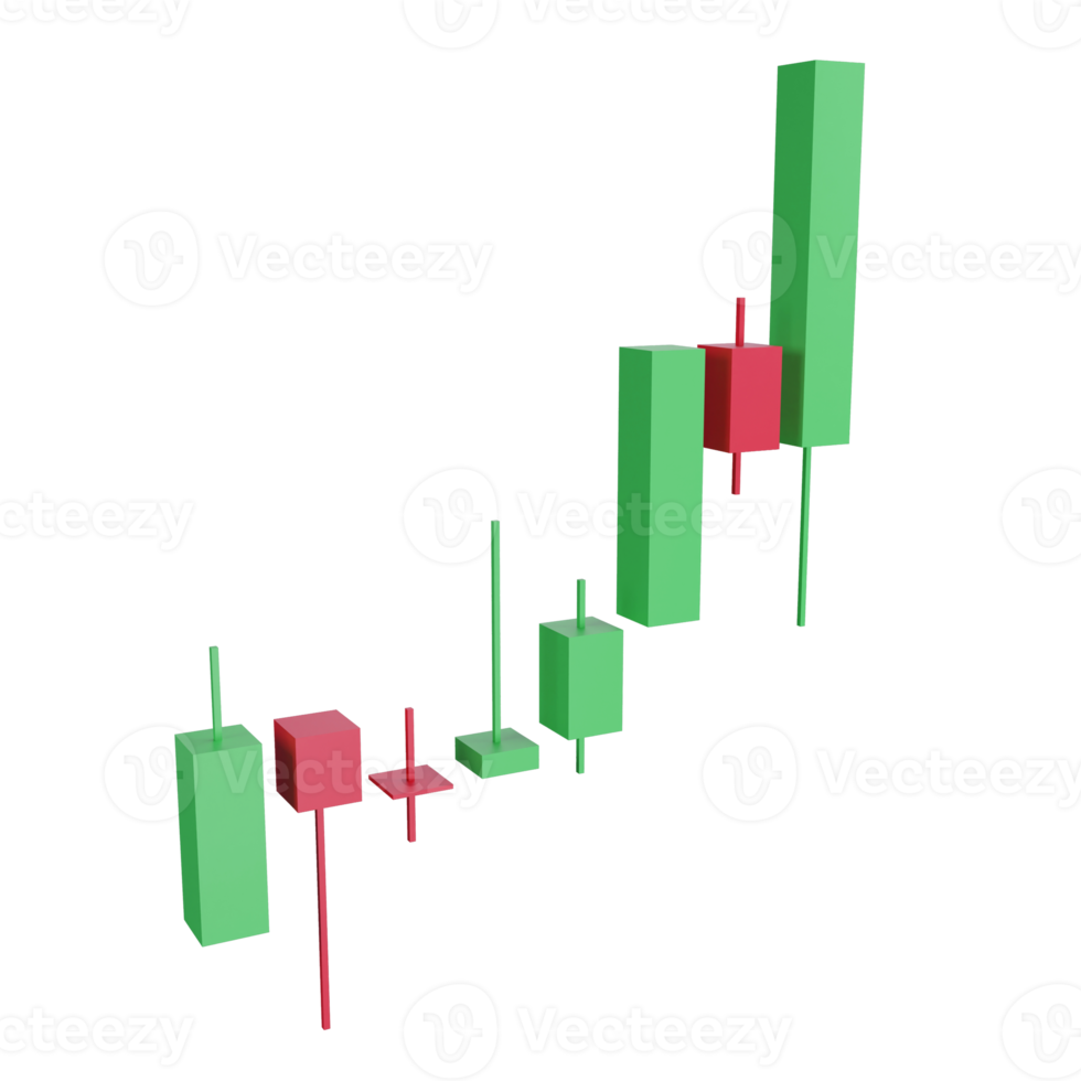 3D rendering bull trend candle stick icon on transparent background png