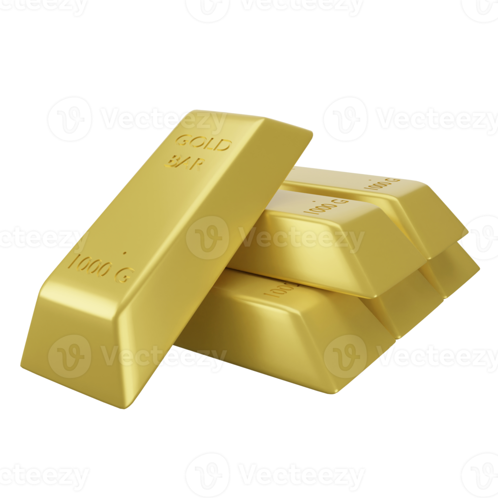 3D rendering stack of gold bar icon on transparent background png