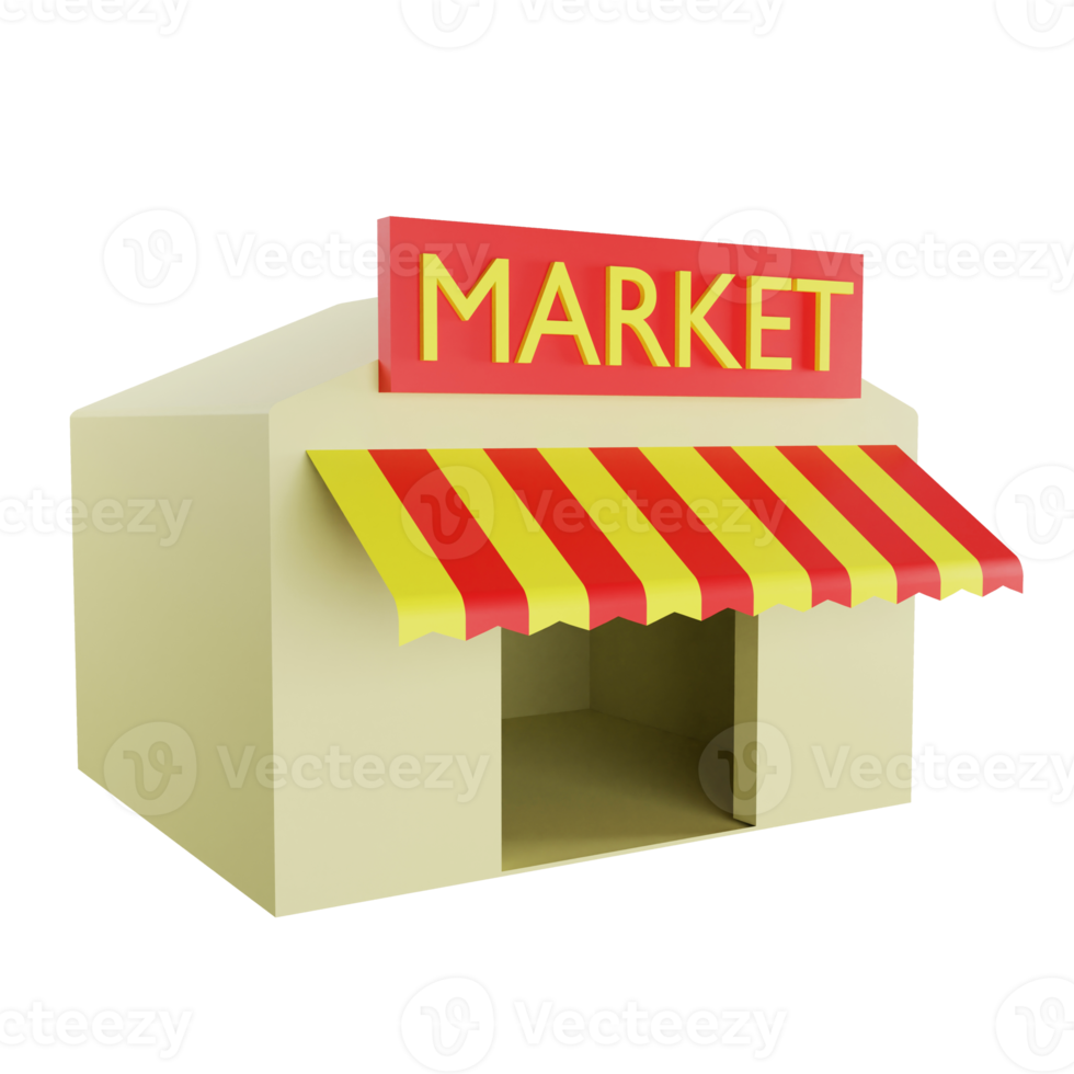 3D rendering market icon on transparent background png