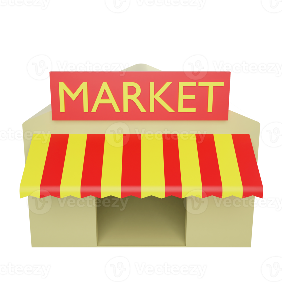 3D rendering market icon on transparent background png