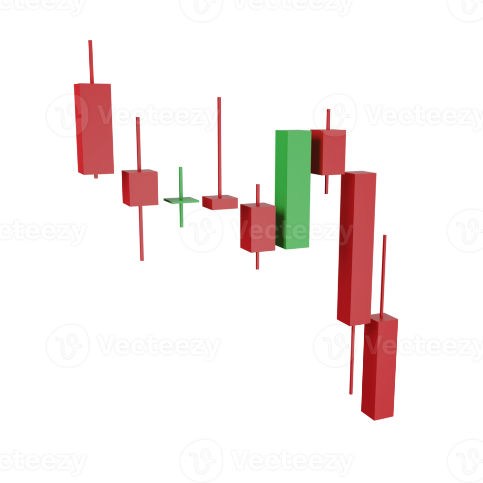 3D rendering bear trend candle stick icon on transparent background png