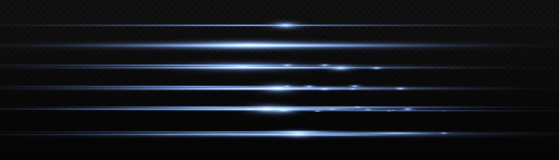 Set of blue horizontal highlights. Laser beams, horizontal beams of light. Beautiful light reflections. Glowing stripes on a light background. Glowing abstract sparkling background. vector