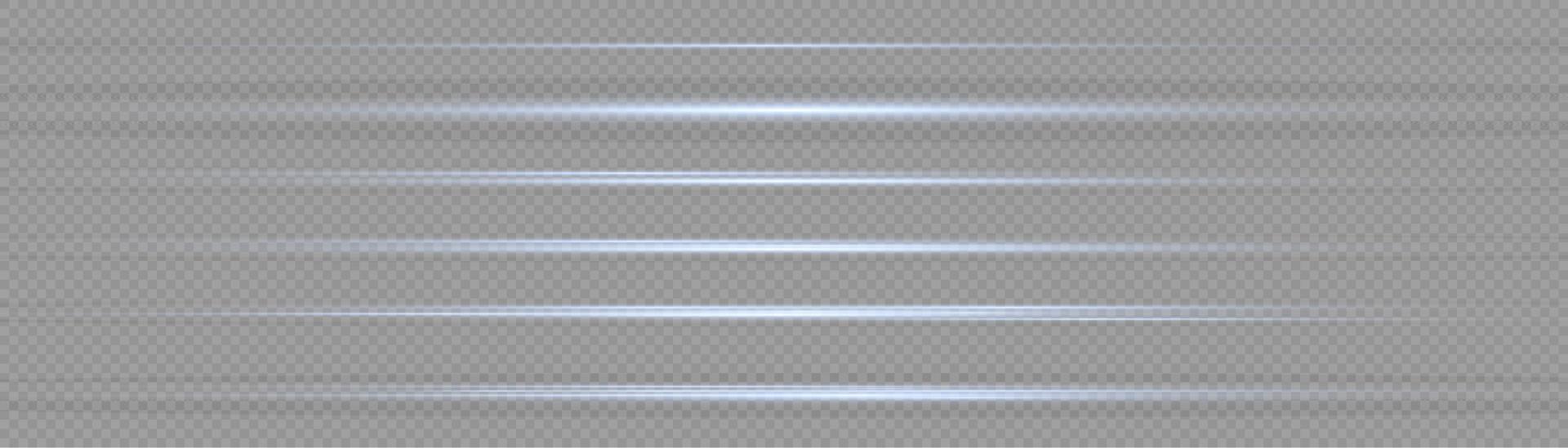 Set of blue horizontal highlights. Laser beams, horizontal beams of light. Beautiful light reflections. Glowing stripes on a light background. Glowing abstract sparkling background. vector