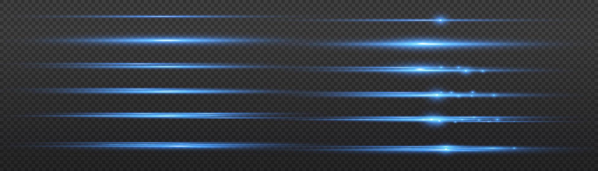 Set of blue horizontal highlights. Laser beams, horizontal beams of light. Beautiful light reflections. Glowing stripes on a light background. Glowing abstract sparkling background. vector