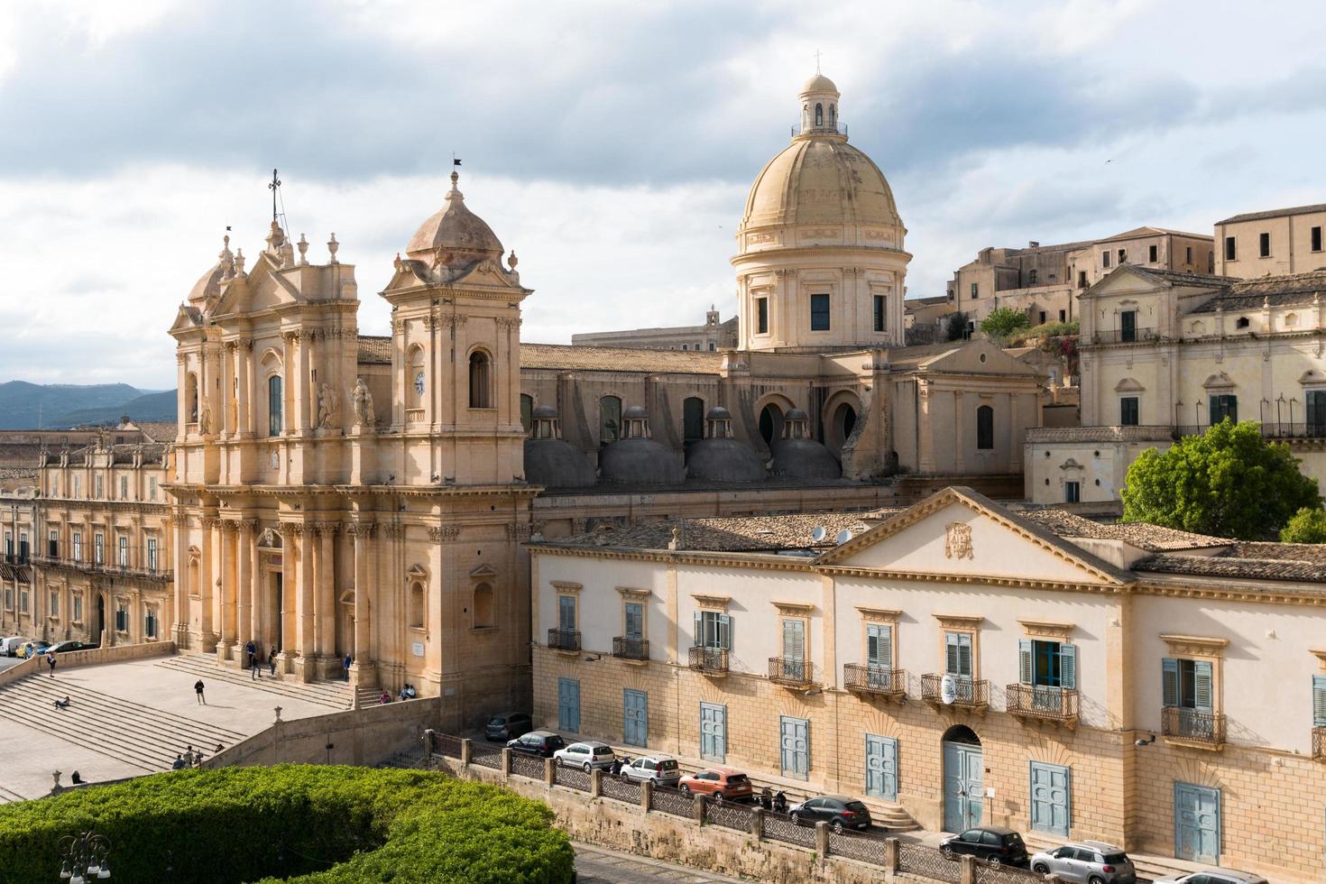 Noto,Italy-May 7, 2022-View of the beautiful Cathedral of Noto from the terrace of the church of Santa Chiara during a sunny day photo