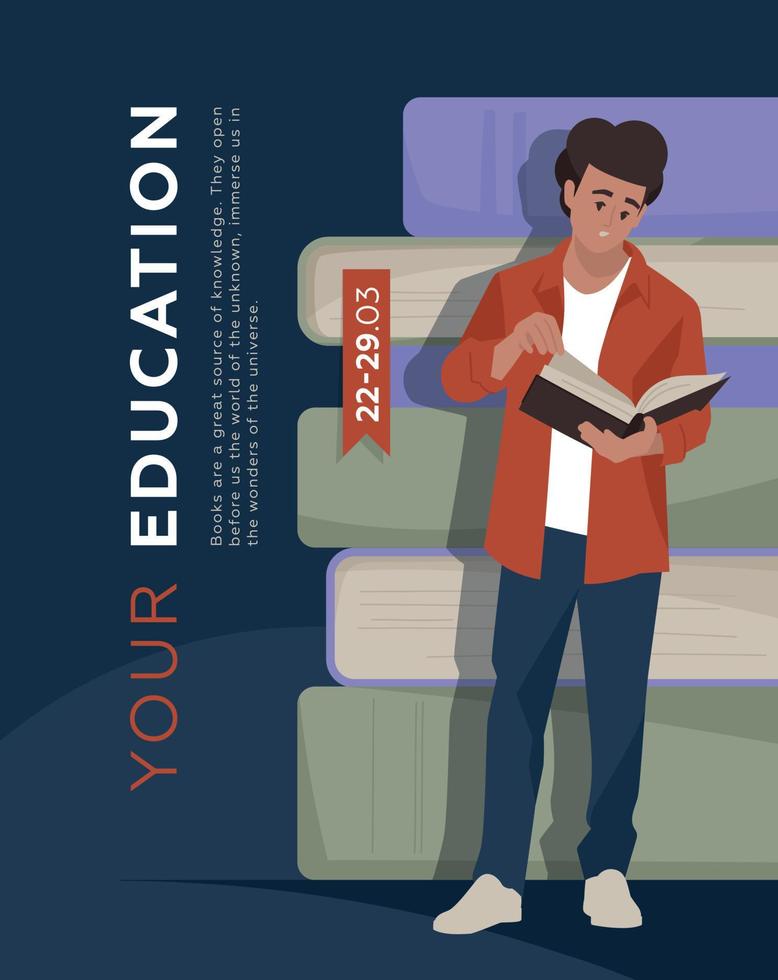 Guy with a book. Banner on the book theme. Vector image.