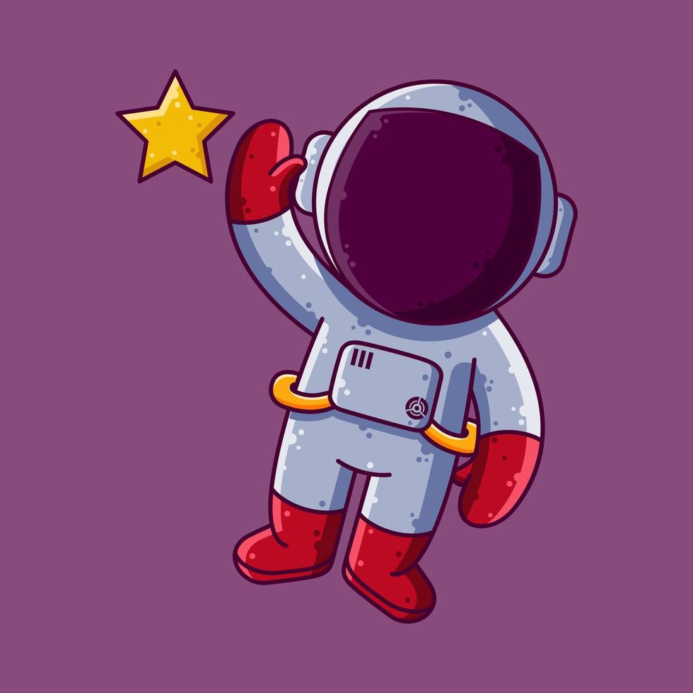 lindo astronauta flotando con ilustración de vector de dibujos animados de estrellas. icono de estilo de dibujos animados o vector de carácter de mascota.