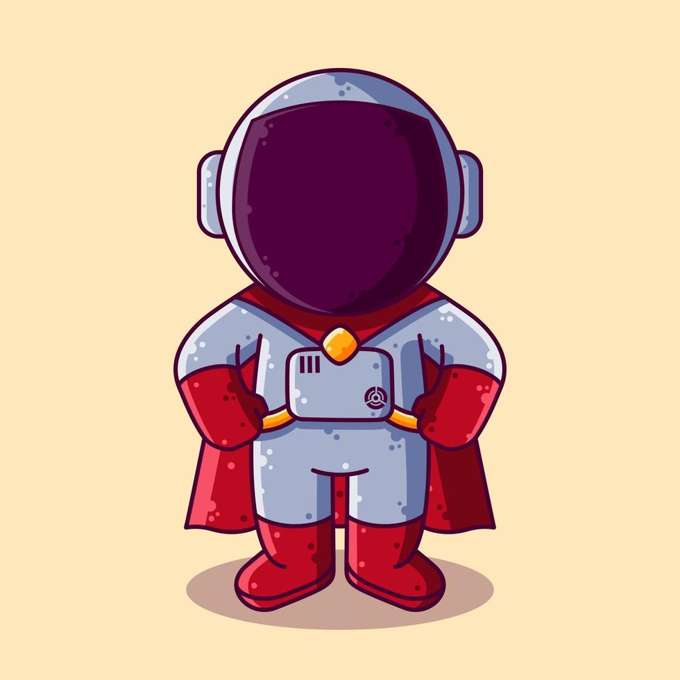Cute Astronaut Superhero Standing Cartoon Vector Illustration. Cartoon Style Icon or Mascot Character Vector.