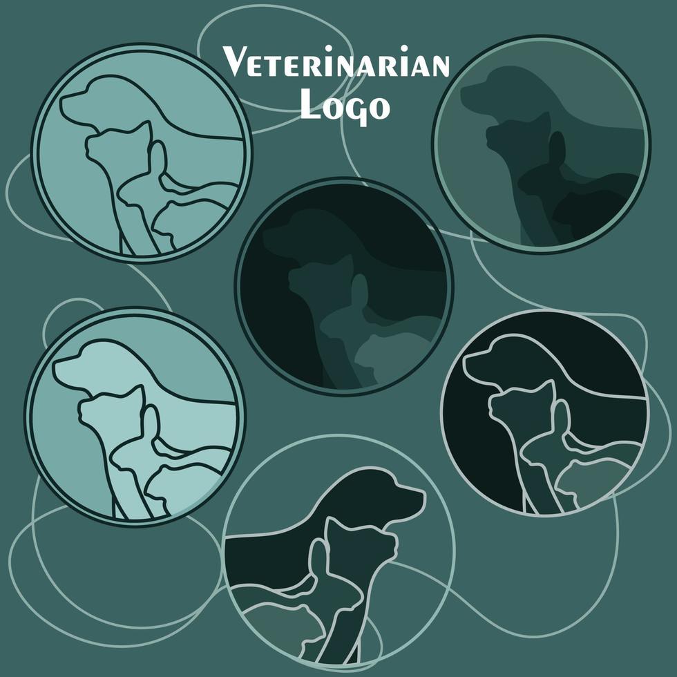 logotipo vectorial de la clínica veterinaria. líneas de contorno de animales perro, gato, conejo, hámster en el contorno. vector