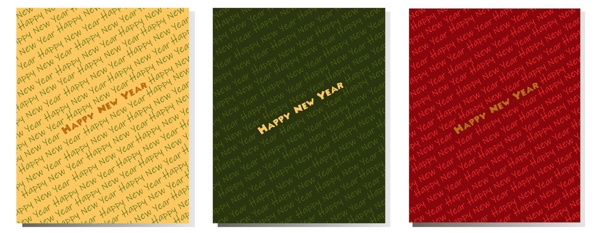 A set of simple Happy New Year cards in different colors. Text on the background. vector