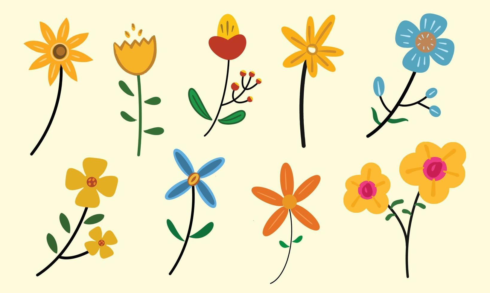 Flower Clipart Set Vector Illustration