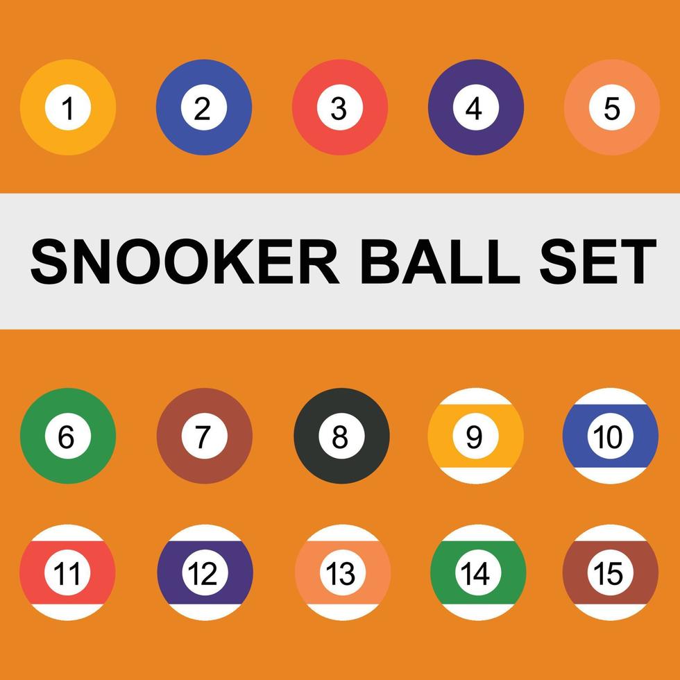 Full Set of 16 Billiards Balls for Pool Tables, Includes Eight Ball and White Cue Ball vector