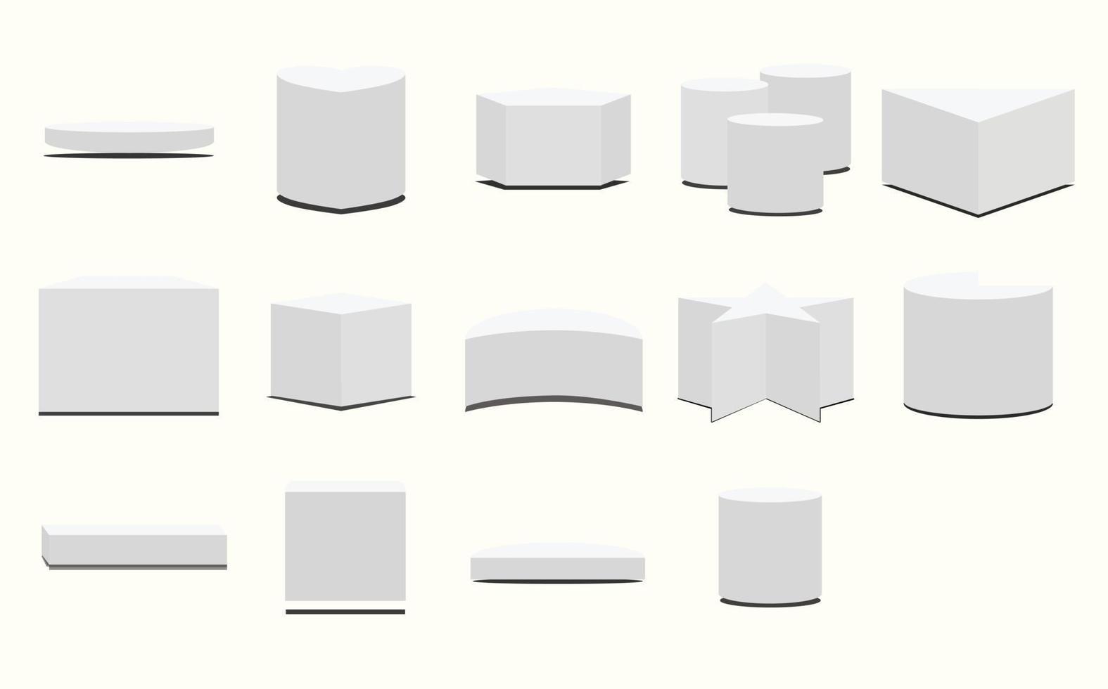 Scene podium or 3D round pillar standing scene and winner pedestal in studio on gray or white vector minimal background. display stuff