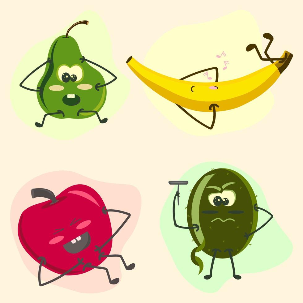 un conjunto de frutas compuesto por pera, plátano, manzana y kiwi. vector