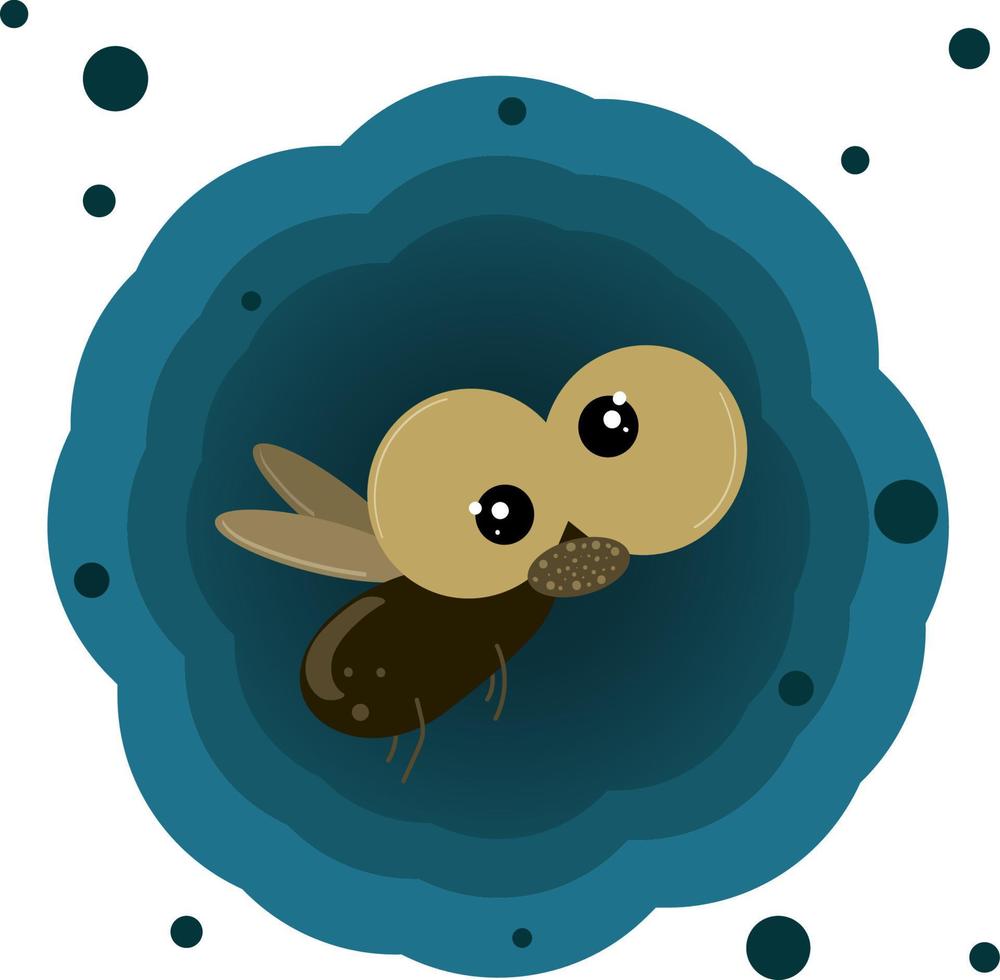 fly on blue background, vector, big eyes, small wings, cartoon vector