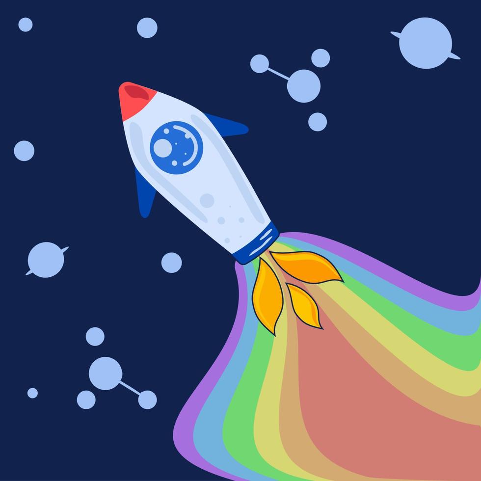 Rocket in space with rainbow, vector, illustration vector