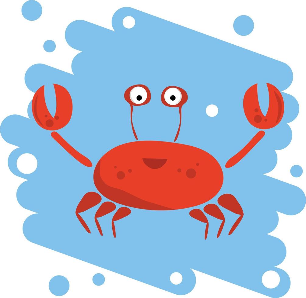 Red crab on blue background, vector illustration
