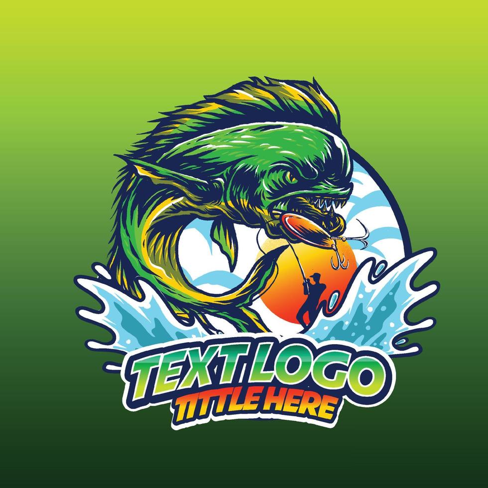 logo fishing mahi mahi fish jump in the wave water vector