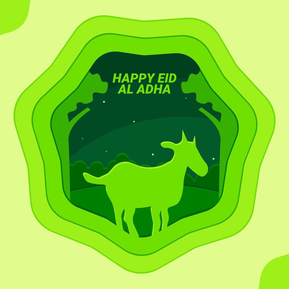Happy eid al adha islamic culture banner greeting card template design paper cut style vector